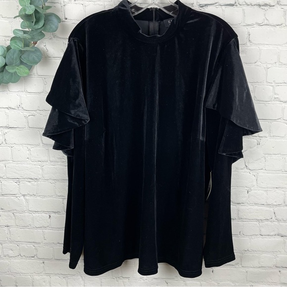 ELOQUII NWT Velvet Mock Neck Ruffle Sleeve Top size 18/20 - Picture 2 of 10